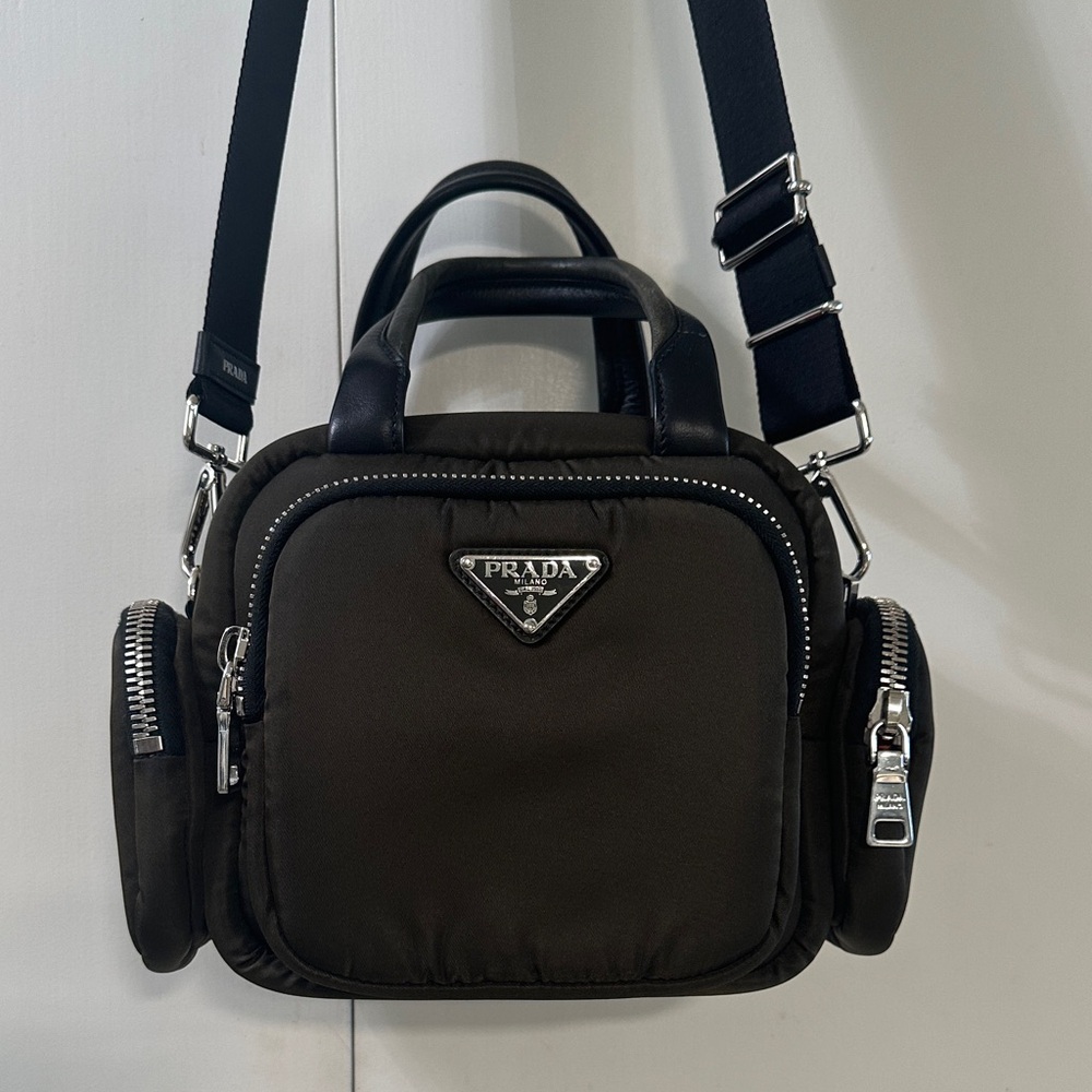 Prada Green Nylon Mini Messenger Bag with Silver Hardware
